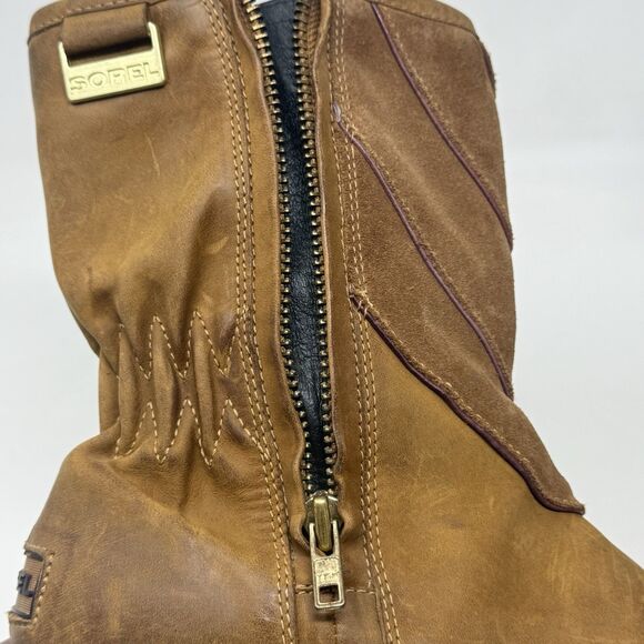 Sorel Firenzy Breve II Boots Womens 8.5 Brown Leather Waterproof Side Zip Mid - Picture 9 of 16
